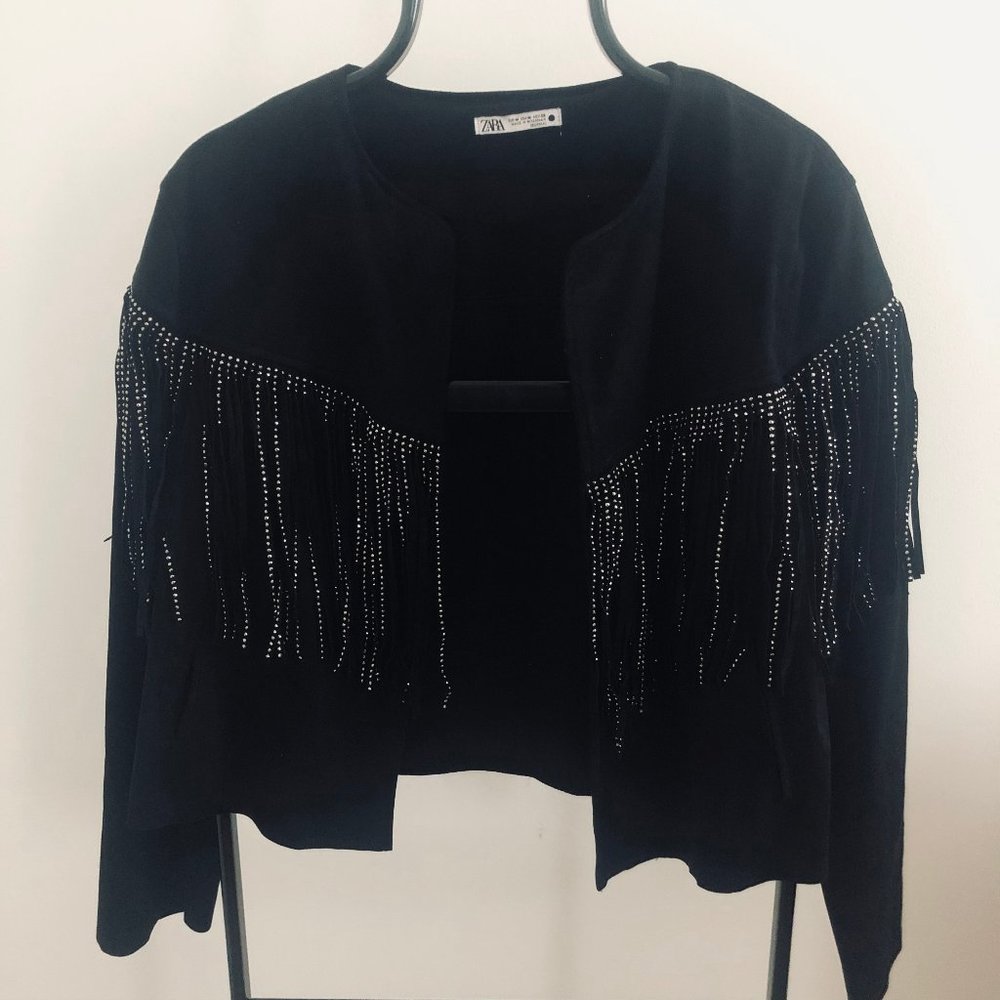 Zara glitter fringe jacket sz M